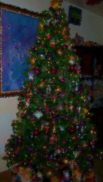 Christmas tree, ornaments, tinsel & colorful light