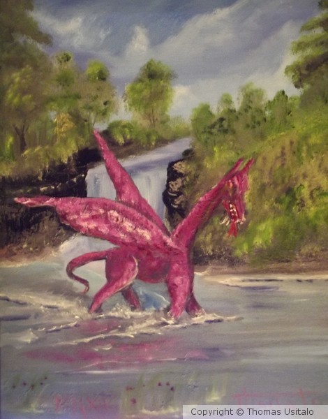 Dragon at a Waterfall