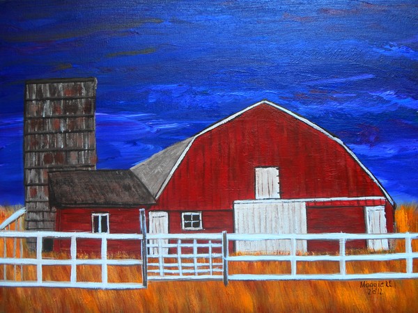 Red Barn under the dark sky
