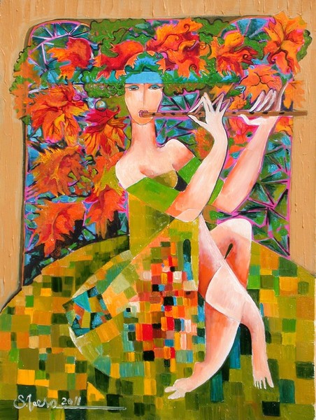 FLUTE PLAYER IN GREEN