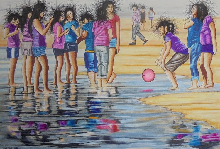 Beach Bowling Arylic and Copic markers 120cm x 90cm