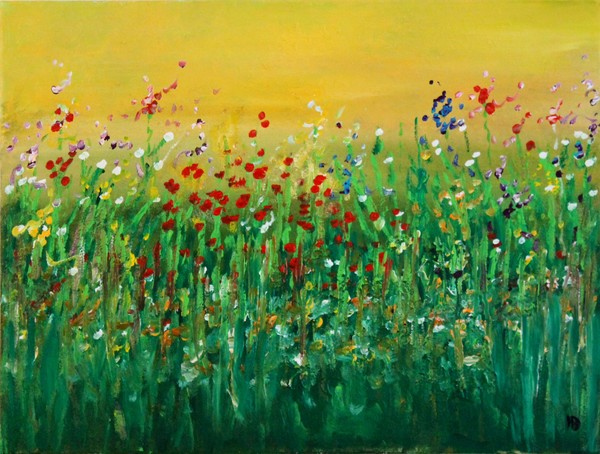 Flowers under yellow sky