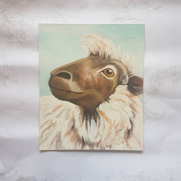 sheep in acrylics on medium canvas board 2019 (angle 3)