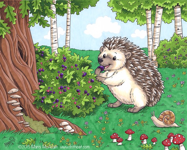 Hedgehog picking berries