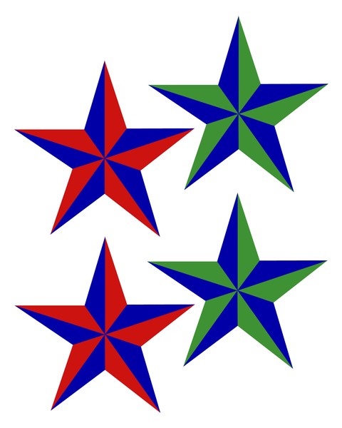 4 Patch Work Stars wish you a Merry Christmas in deep red and deep green