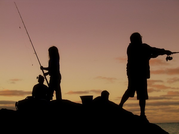Fishing at sunset