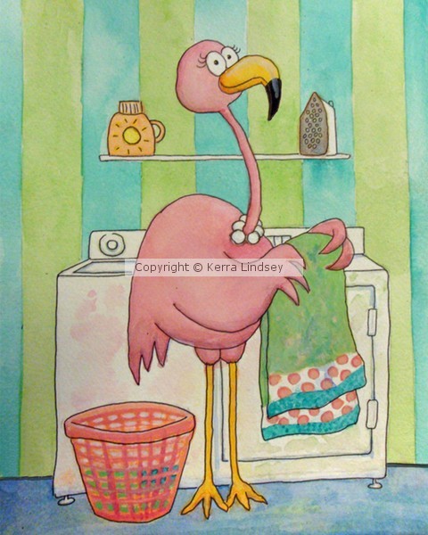 Pink Flamingo Whimsical Laundry