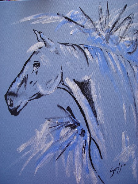 cavalo, fundo azul - 40 x 50
