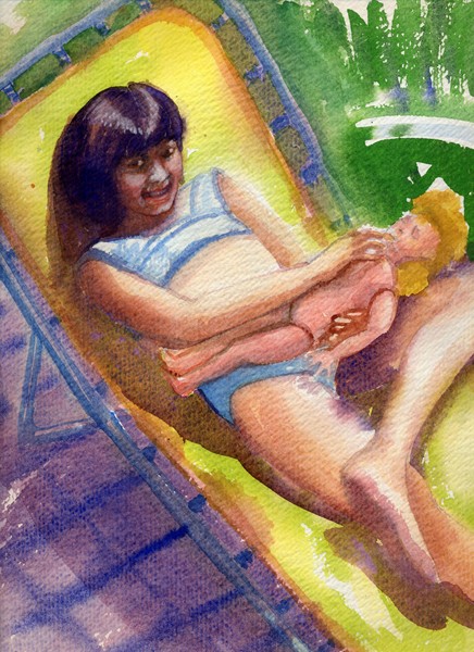 Esztike with a doll