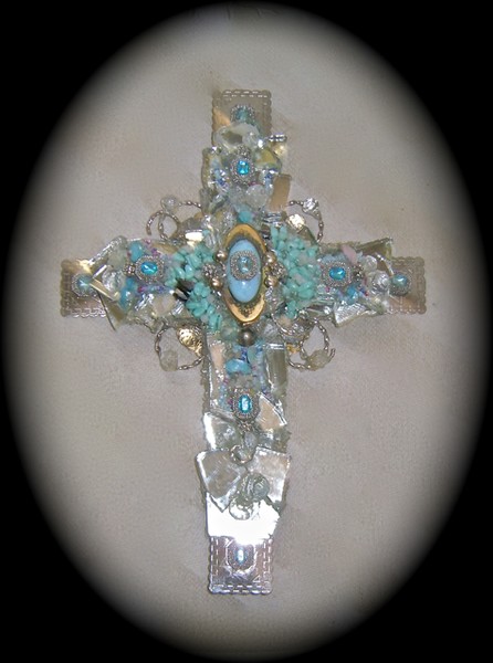 HANDMADE VINTAGE JEWELRY, SILVER/TURQUOISE-CROSS