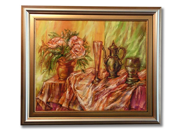'STANDSTILL WITH FLOWERS'-OIL on CANVASS-