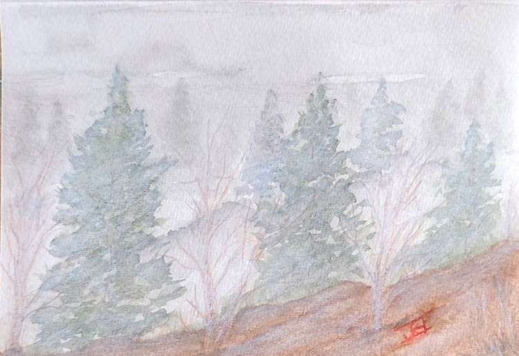 FOG SETTING IN. WATERCOLOR