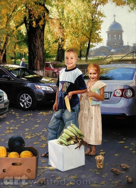 Moldovan children earn money for school. Street ve