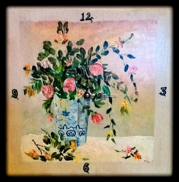 Handmade & hand painted clock for sale. Signed by