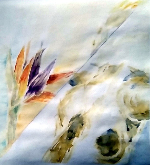 Bird of Paradise and Skull Watercolor