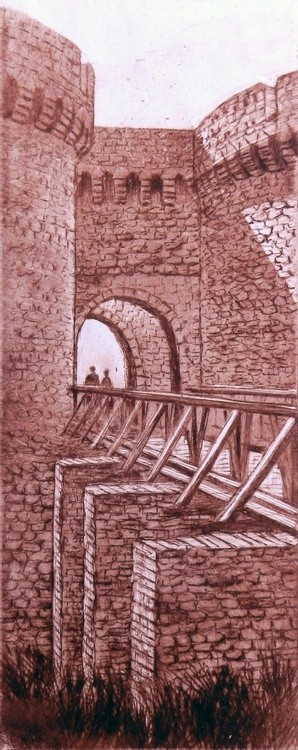 Zindan gate on Kalemegdan in Belgrade. Artistic souvenir of Belgrade