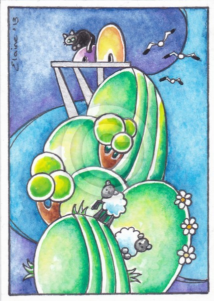 Whimsical houses with sheep