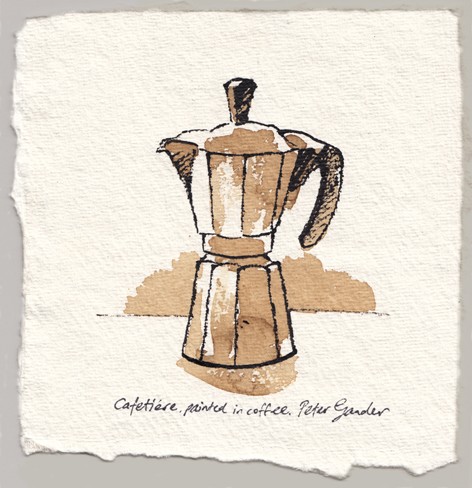 Cafetiere, painted in coffee