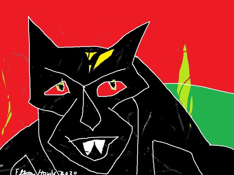 WAITING FOR YOU,,,,(...nice kitty..)..(c) 2020..elton houck/digital/fright night in the Jungle./art.