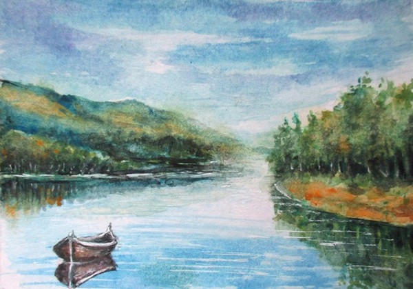 Aceo river bank with boat reflections