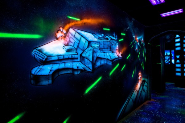 blacklight mural for a lazertag arena