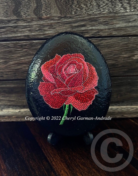 Red Rose Bud Dot Art River Stone