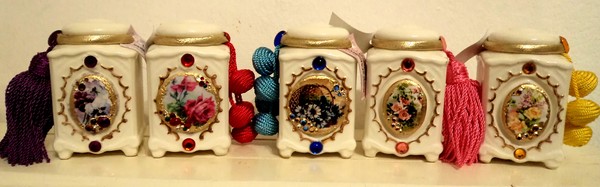 Potpourri jars with hand painted porcelains