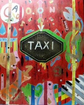 pequena TELA ACRILICA MISTA 81x65- TRIBUTO AOS TAXI