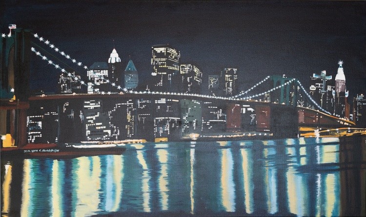 New Yorks Brooklyn Bridge by night