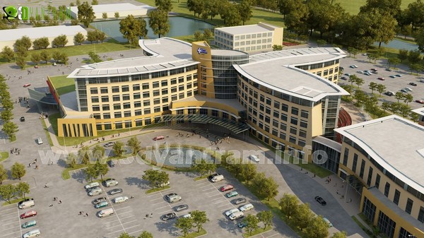 3D Hospital Exterior Design View Rome 