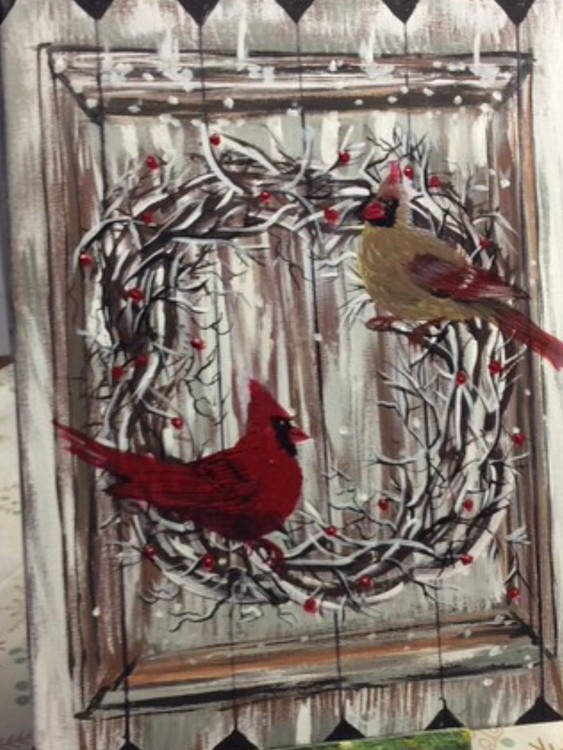 Snow birds cardinals con wreath