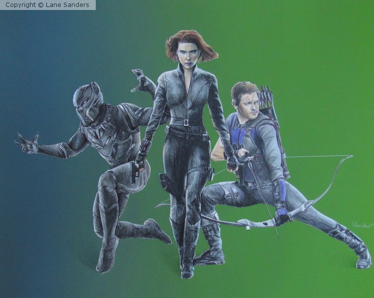 Black Panther, Black Widow, and Hawkeye