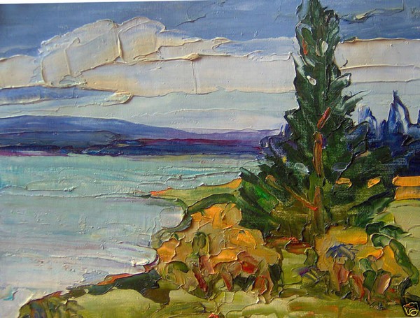 LAKESIDE PINE Impressionist Painting