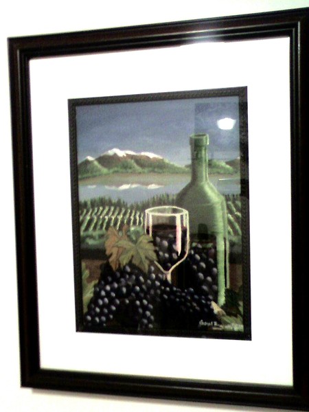 framed grapes and wine