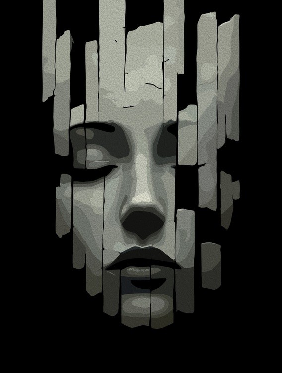 Fragmented Serenity – Surreal Digital Portrait of a Cracked Face