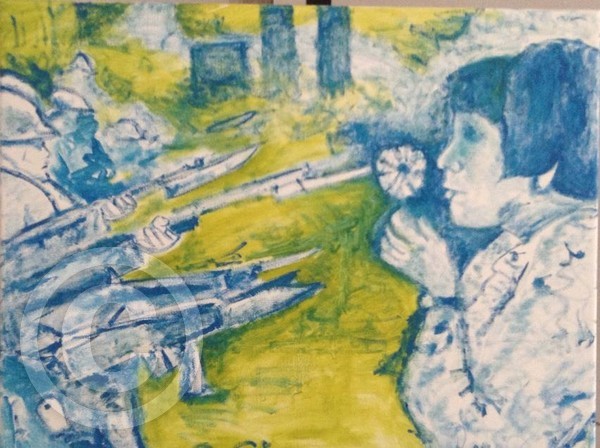 Hippie girl flowers and Soldiers stand-off 9-11