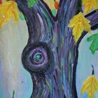 Gnarled Tree with Falling Leaves