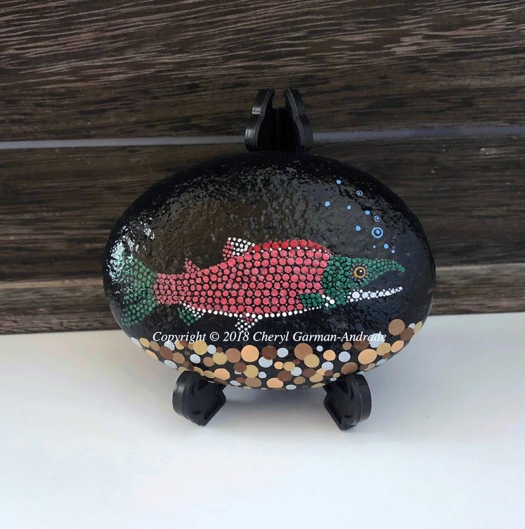Sockeye Salmon Dot Art River Stone
