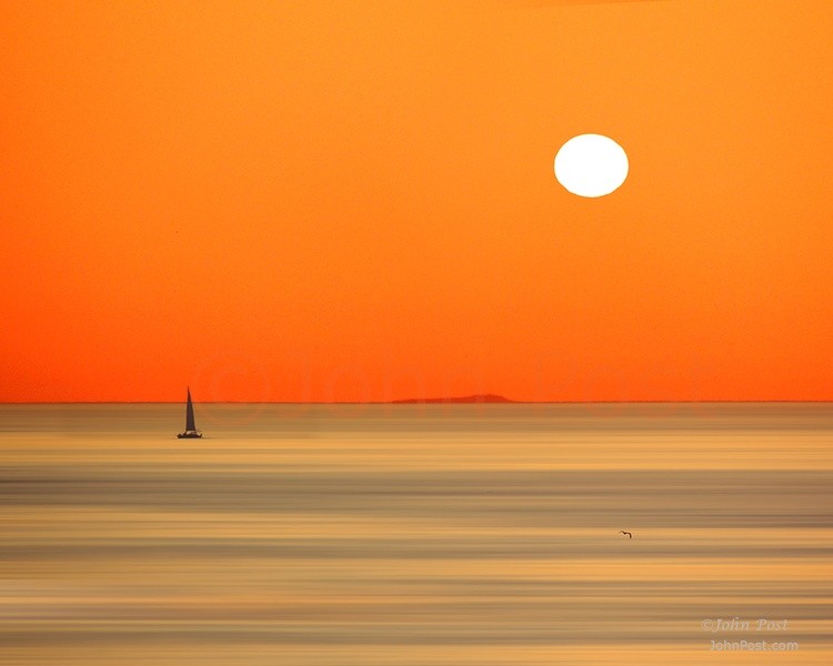 Seascape Sailboat Island and Sun ©JohnPost 1kpx