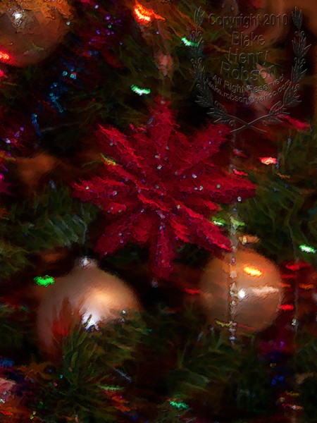Christmas tree, ornaments, tinsel & colorful light