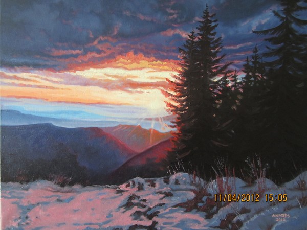 Last snow sunset