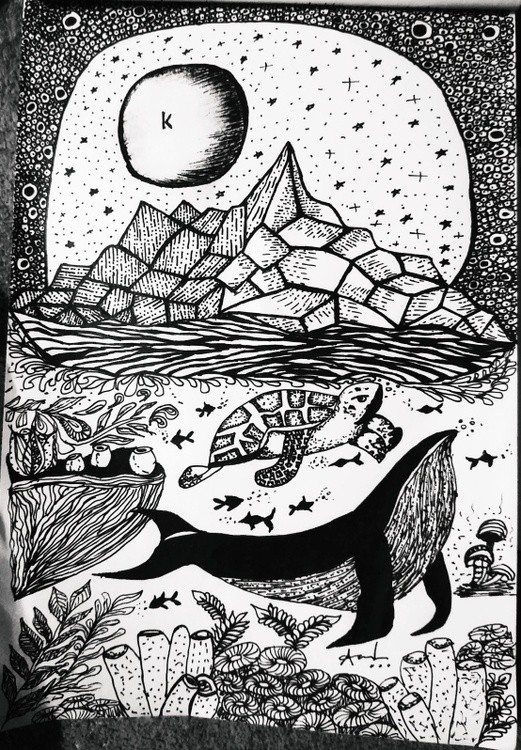 Pen art.. Sea drawing.. 
