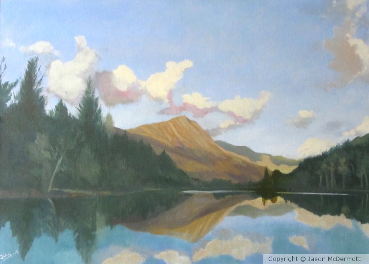 Autumn sun on evenings lake