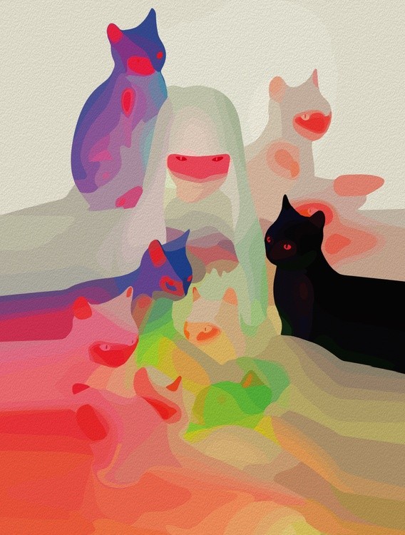 Mystic Cats & Spirits – Vibrant Abstract Anime Art