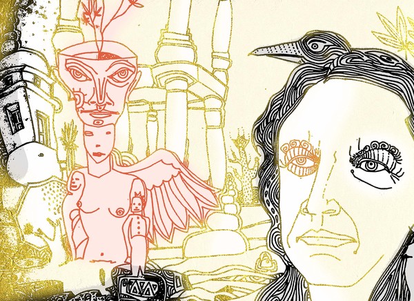 detail crow in shamans hair
