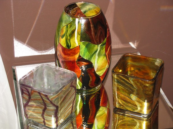Mosaic vase, square votives