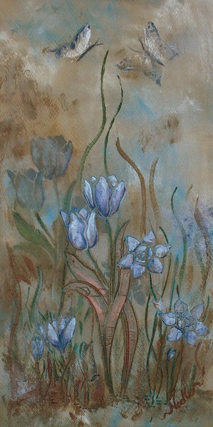 3D floral - blues and browns