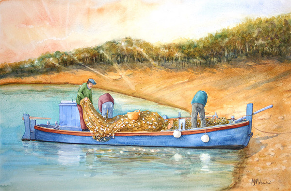 Fishermans in sunrise