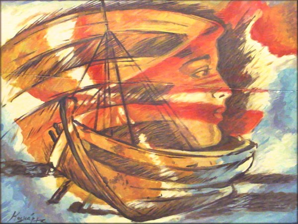 flag girl n boat