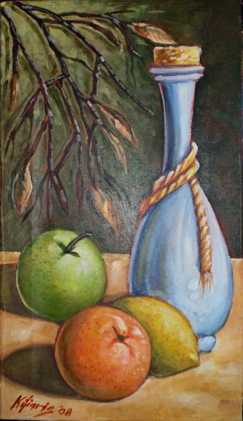 Blue bottle and season fruits